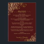 Elegant Gold Lace Frills Auburn Brown Wedding Menu<br><div class="desc">This beautiful wedding menu is simple,  elegant,  sophisticated and stylish. It features an elegant chocolate brown or auburn coloured design with lacy gold script calligraphy and delicate golden curls and swirls in the corners. The back is a beautiful marbled gold colour.</div>