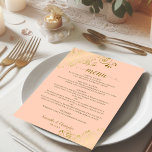 Elegant Gold Lace Frills on Coral Peach Wedding Menu<br><div class="desc">This beautiful wedding menu is simple,  elegant,  sophisticated and stylish. It features a beautiful coral peach coloured design with lacy gold script calligraphy and delicate golden curls and swirls in the corners. The back is a beautiful marbled gold colour.</div>