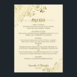 Elegant Gold Lace Frills on Ivory Cream Wedding Menu<br><div class="desc">This beautiful wedding menu is simple,  elegant,  sophisticated and stylish. It features a beautiful ivory,  cream or off-white coloured design with lacy gold script calligraphy and delicate golden curls and swirls in the corners. The back is a beautiful marbled gold colour.</div>