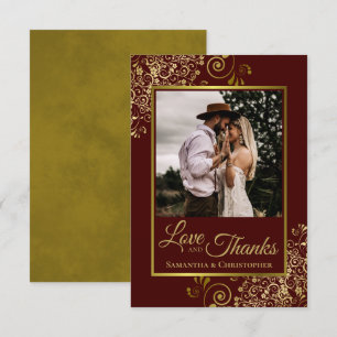 Elegant Gold Lace on Auburn Love & Thanks Wedding Thank You Card