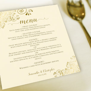 Elegant Gold Lace on Cream Budget Wedding Menu