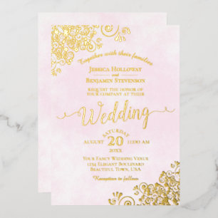 Elegant Gold Lace on Pale Pink Fancy Wedding