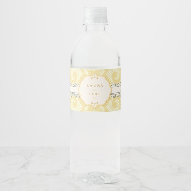 Elegant Gold Lace Water Bottle Label (Front)