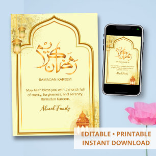Elegant Gold Lantern Islamic Iftar Dinner Invitation
