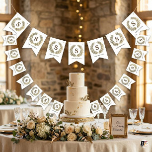 Elegant Gold Laurel Wreath Custom Monogram Bunting