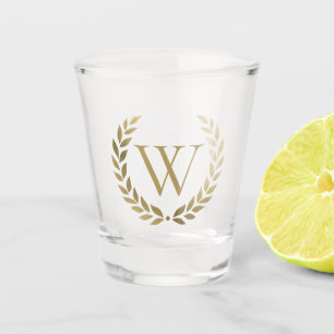 Elegant Gold Laurel Wreath Monogram Shot Glass