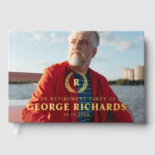 Elegant Gold Laurel Wreath Photo Retirement Party Guest Book