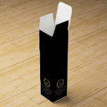 Elegant Gold Laurel Wreath Wine Box<br><div class="desc">Elegant simple monogrammed wine label design.
Gold tones laurel wreath with a customisable monogram. Black changeable background and customisable text template.</div>