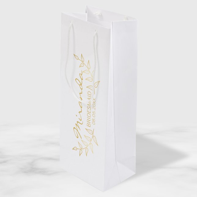 Elegant Gold Laurels Personalised Bridesmaids Wine Gift Bag (Creator Uploaded)