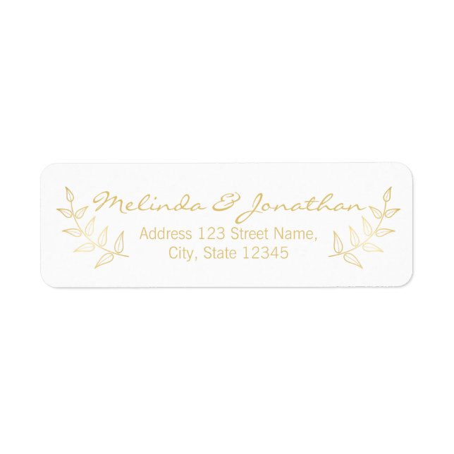 Elegant Gold Laurels Wedding Return Address Label (Front)