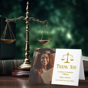 Elegant Gold Law School Graduation Photo Thank You Card