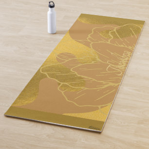 Elegant Gold Leaf and Flower Background Yoga Mat