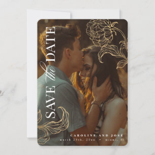 Elegant Gold Leaf Botanical Photo Save the Date Invitation