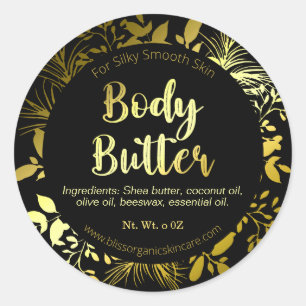 Elegant Gold Leaf Branches on Black Body Butter Classic Round Sticker