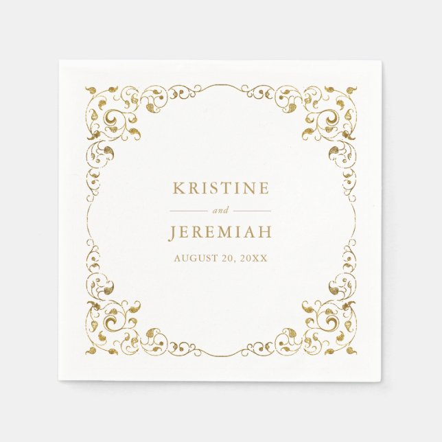 Elegant Gold Leaf Classic Name Wedding Napkin (Front)