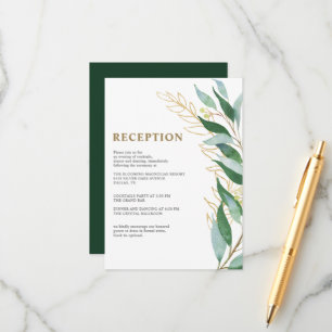 Elegant Gold Leaf Foliage Green Wedding Reception Enclosure Card
