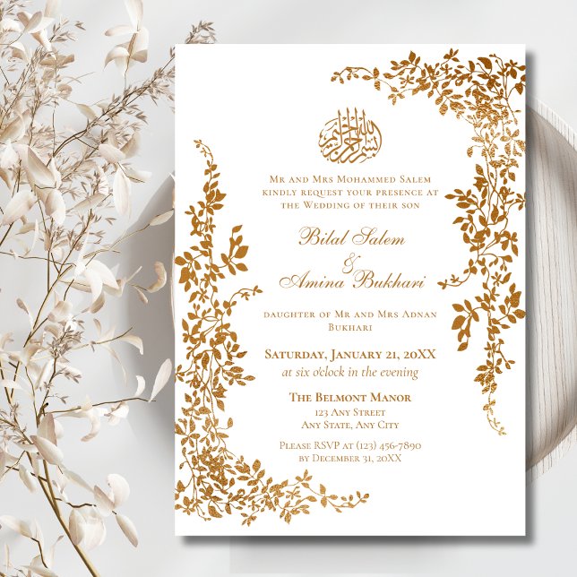 Elegant Gold Leaf Islamic Wedding Invitation (Creator Uploaded)