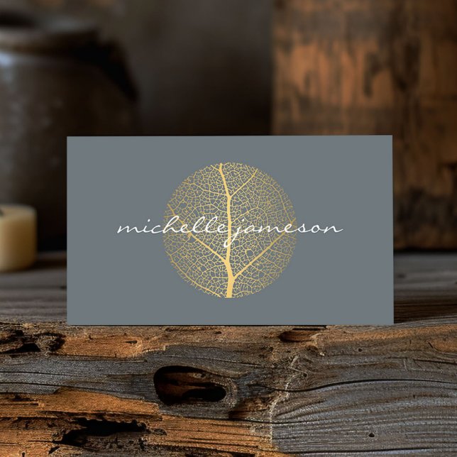 Elegant Gold Leaf Logo on Slate Business Card (Creator Uploaded)