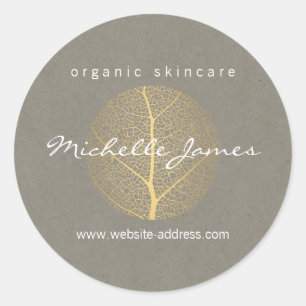 Elegant Gold Leaf Logo on Tan Cardboard Look Classic Round Sticker