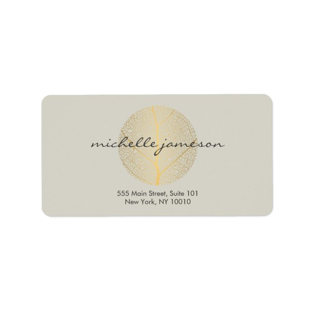 Elegant Gold Leaf Logo on Tan Label (Front)