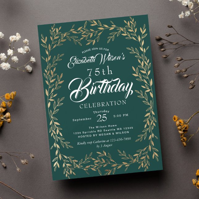 Elegant Gold Leaf Milestone Birthday Invitation (Creator Uploaded)