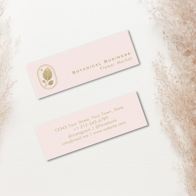 Elegant Gold Leaf Minimal Botanical Cream Pink Mini Business Card (Elegant Gold Leaf Minimal Botanical Cream Pink Mini Business Card)