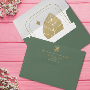 Elegant Gold Leaf Minimal Botanical Green Envelope