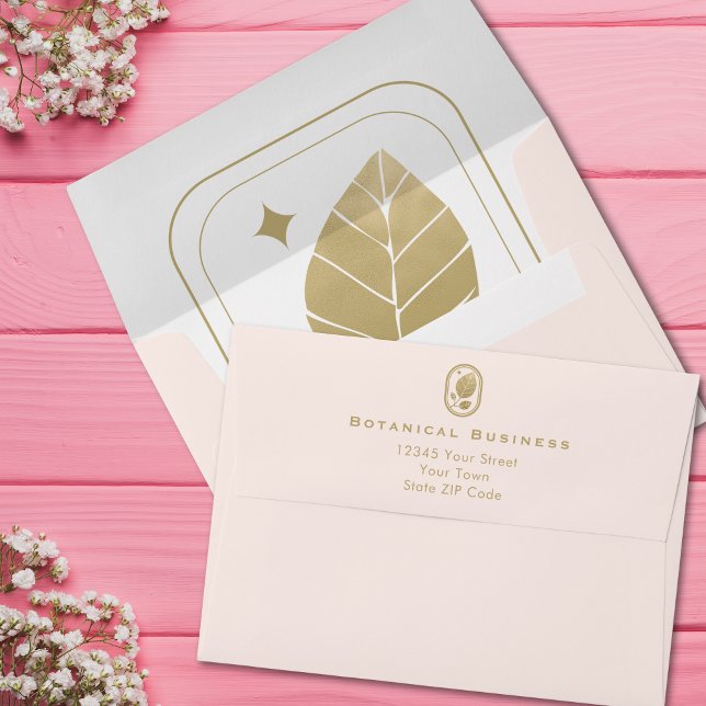 Elegant Gold Leaf Minimal Botanical Soft Pink Envelope (Elegant Gold Leaf Minimal Botanical Soft Pink Envelope)