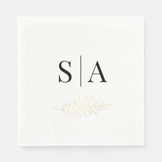 Elegant Gold Leaf Monogram Wedding  Napkin (Front)