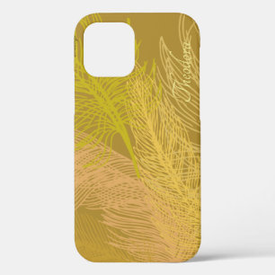 Elegant Gold Leaf Olive Background iPhone 12 Case