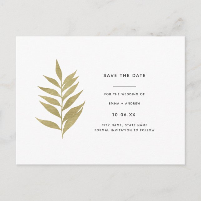 Elegant Gold Leaf Save the Date Invitation Postcard (Front)