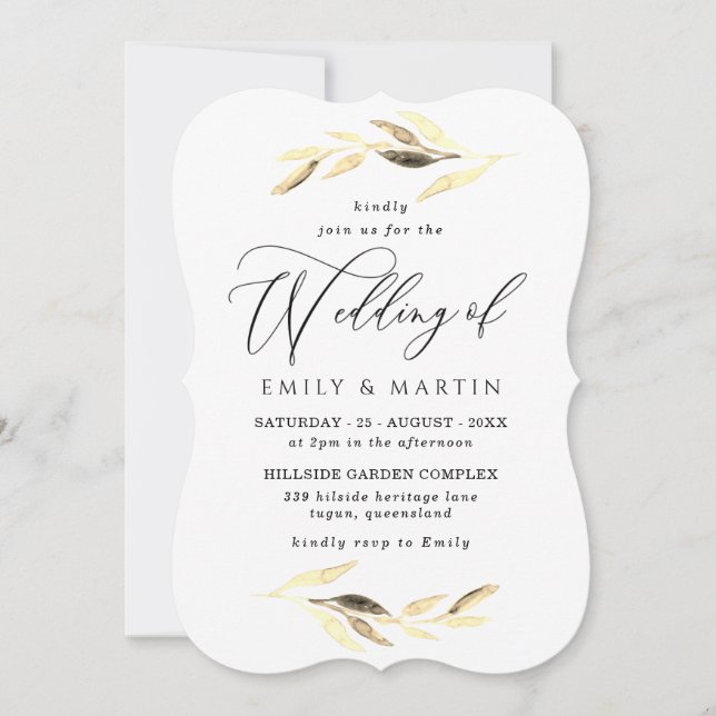 Elegant Gold Leaf Spring Fall Wedding Invitation (Front)