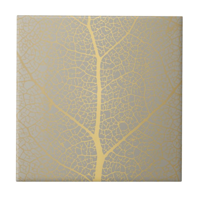 Elegant Gold Leaf Tree Pattern Ceramic Tile (Front)