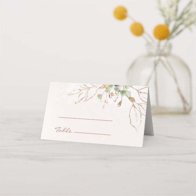 Elegant Gold Leaf Watercolor Wedding  Place Card (Front)