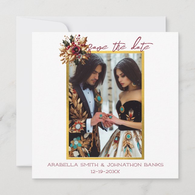 Elegant Gold Leaf Wedding Photo Save the Date (Front)