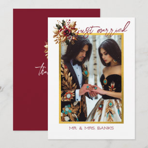 Elegant Gold Leaf Wedding Photo Thank You Card