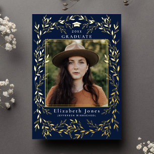 Elegant Gold Leaf Wreath Graduation Photo  Foil In