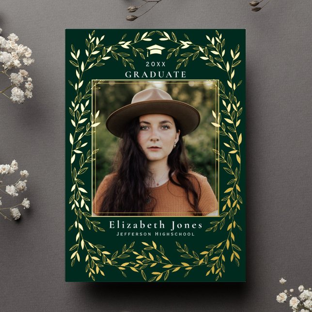 Elegant Gold Leaf Wreath Graduation Photo  Foil In (Creator Uploaded)