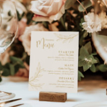 Elegant Gold Leave with Script Wedding Menu Card