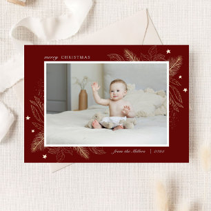 Elegant Gold Leaves 2 Photo Christmas Family Card