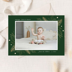 Elegant Gold Leaves 2 Photo Christmas Family Card