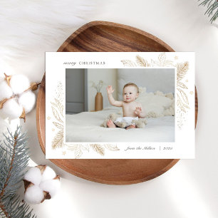 Elegant Gold Leaves 2 Photo Christmas Family Card