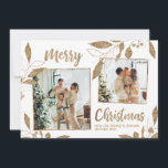 Elegant Gold Leaves 2 Photo Collage Christmas Card<br><div class="desc">Elegant, Modern White and Gold Botanical Leaves 2 Photo Collage Merry Christmas Holiday Greeting Card. This festive, whimsical two (2) photo on front holiday card template features a pretty photo collage, faux gold foil botanical leaves, winterberries and says Merry Christmas! The „Merry Christmas” greeting text is written in a beautiful...</div>