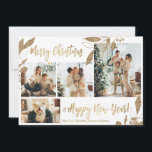 Elegant Gold Leaves 4 Photo Collage Christmas Card<br><div class="desc">Elegant, Modern Gold and White Botanical Leaves 4 Photo Collage Merry Christmas Holiday Card. This festive, mimimalist, whimsical four (4) photo holiday card template features a pretty photo collage, faux gold foil botanical leaves, winterberries and says Merry Christmas and Happy New Year! The „Merry Christmas and Happy New Year” greeting...</div>