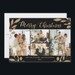 Elegant Gold Leaves 4 Photo Collage Christmas Card<br><div class="desc">Elegant, Modern Gold and Black Botanical Leaves 4 Photo Collage Merry Christmas Holiday Card. This festive, mimimalist, whimsical four (4) grid photo collage holiday card template features a pretty photo collage, faux gold foil botanical leaves, winterberries and says Merry Christmas! The „Merry Christmas” greeting text is written in a beautiful...</div>