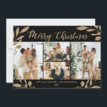 Elegant Gold Leaves 4 Photo Collage Christmas Card<br><div class="desc">Elegant, Modern Gold and Black Botanical Leaves 4 Photo Collage Merry Christmas Holiday Card. This festive, mimimalist, whimsical four (4) grid photo collage holiday card template features a pretty photo collage, faux gold foil botanical leaves, winterberries and says Merry Christmas! The „Merry Christmas” greeting text is written in a beautiful...</div>