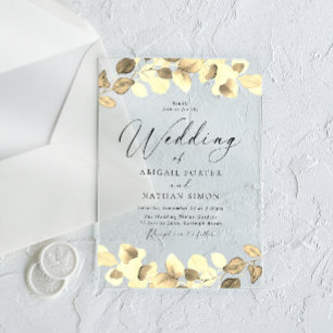 Elegant Gold Leaves All Seasons Wedding Acrylic Invitations