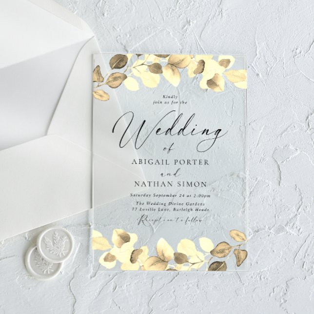 Elegant Gold Leaves All Seasons Wedding  Acrylic Invitations (Creator Uploaded)