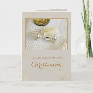 Elegant Gold Leaves Baptism/Christening Photo Card
