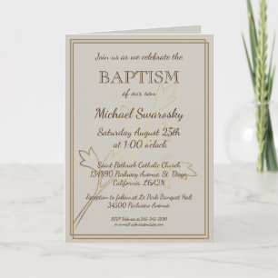 Elegant Gold Leaves Baptism/Christening Photo Invitation